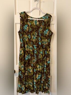 Erika Dress Women’s XL Brown Tropical Floral Print Sleeveless Midi Dress